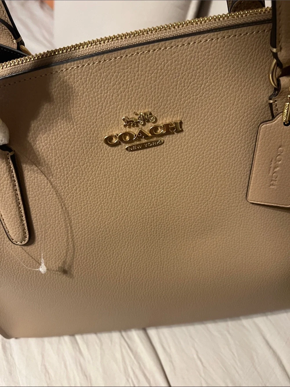 Coach Taupe Pebbled Leather Tote with Floral Charm